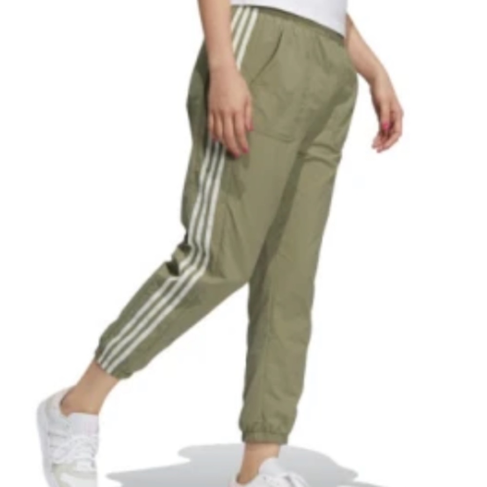 adidas Olive Green Track Pants with White Stripes
